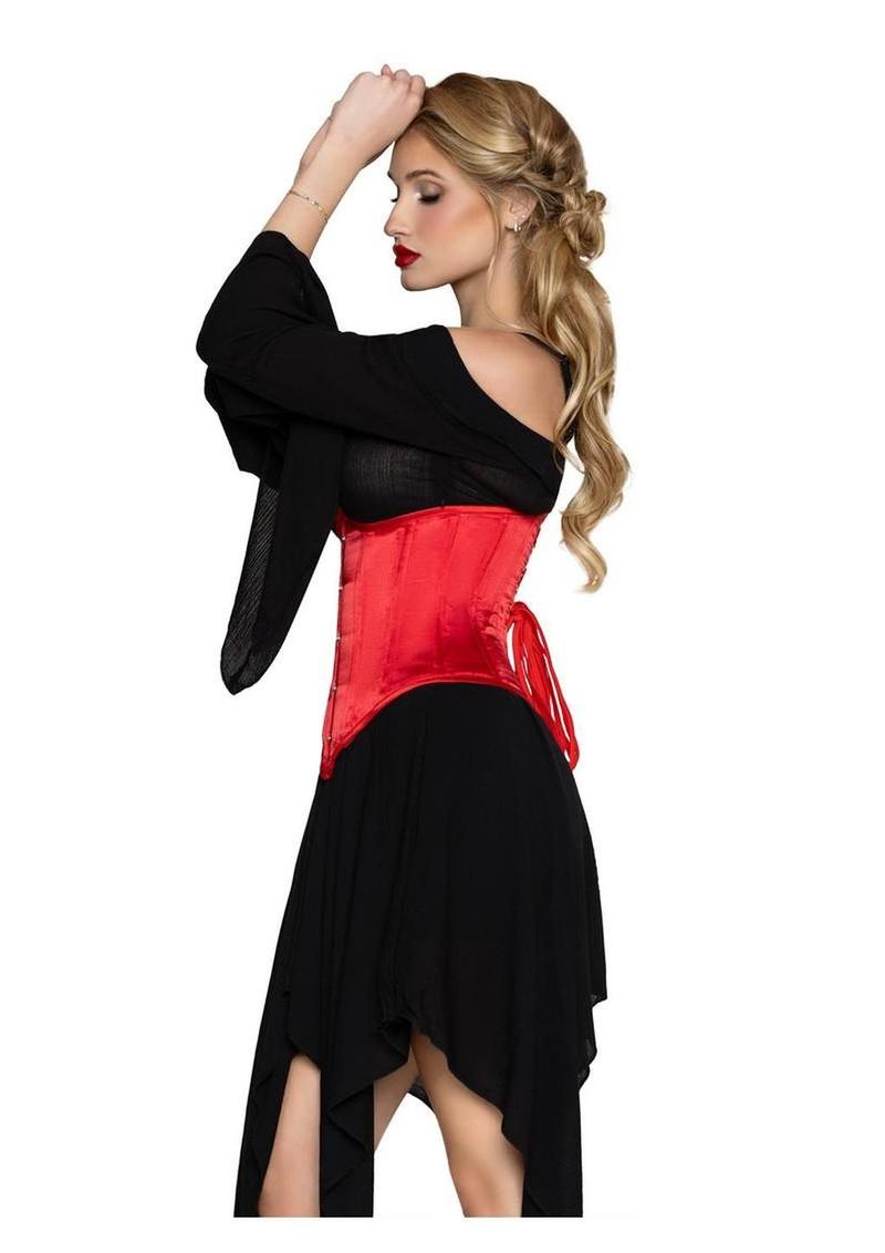Leg Avenue Steel Boned Satin Waist Cincher with Full Busk Closer and Lace-Up Back - Large - Black - Image 3