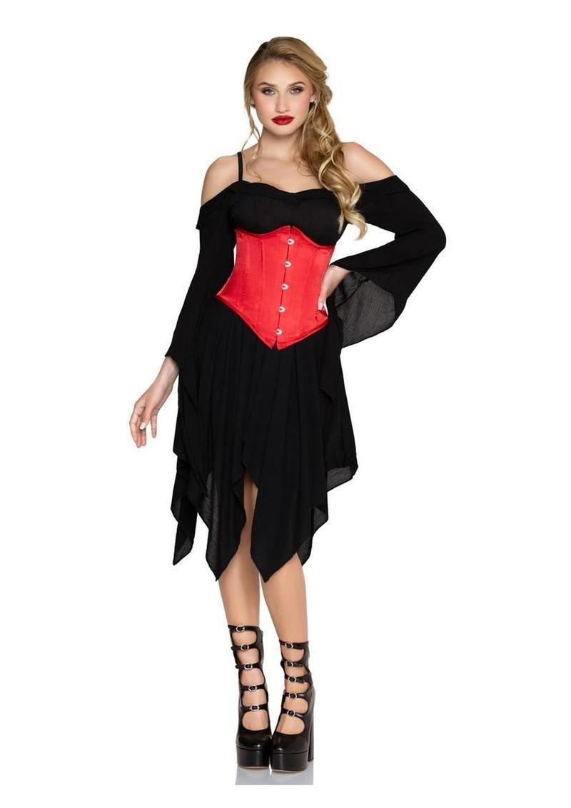 Leg Avenue Steel Boned Satin Waist Cincher with Full Busk Closer and Lace-Up Back - Large - Black - Image 4