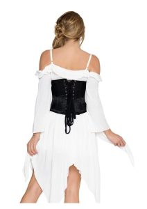 Leg Avenue Steel Boned Satin Waist Cincher with Full Busk Closer and Lace-Up Back - Medium - Black