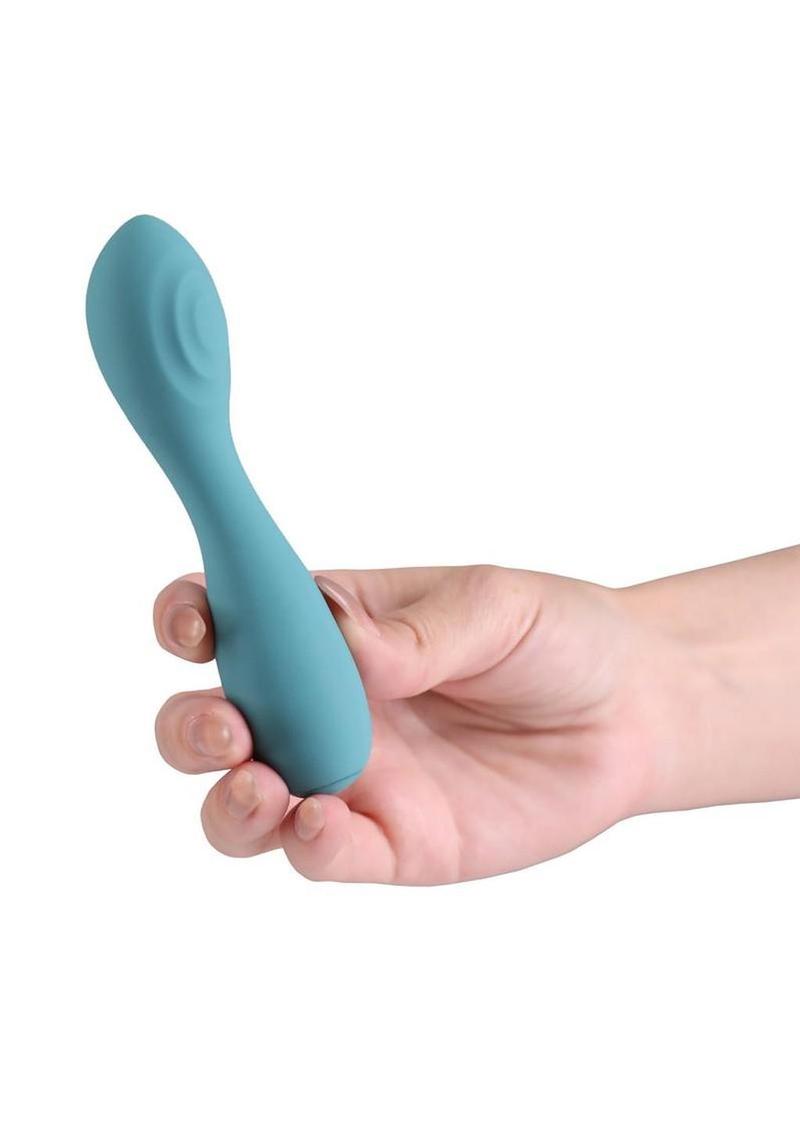 X and O`s Cherish Rechargeable Silicone Curved Vibrator - Teal - Image 3