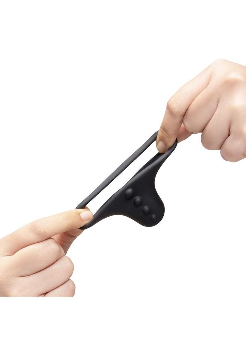 B-Vibe Flex Ring Shaft Silicone Cock Ring and Ball Stretcher - Black - Image 4