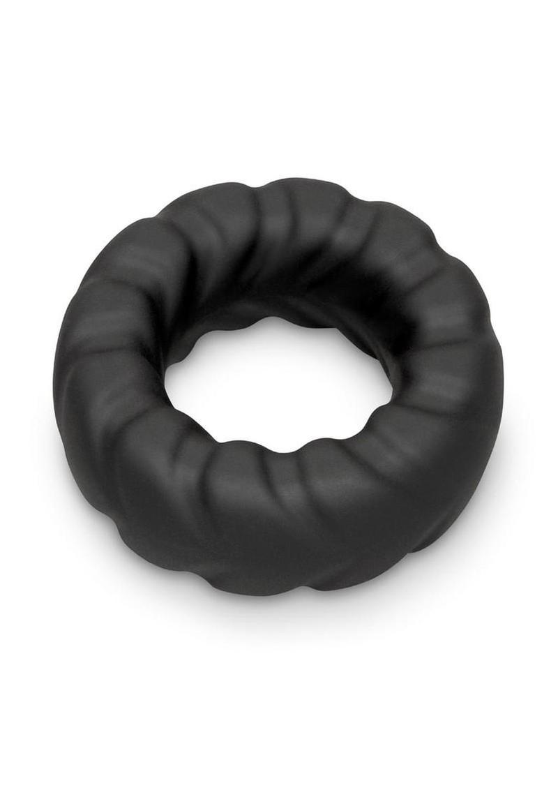 B-Vibe Flex Ring Tread Silicone Cock Ring - Black - Image 3
