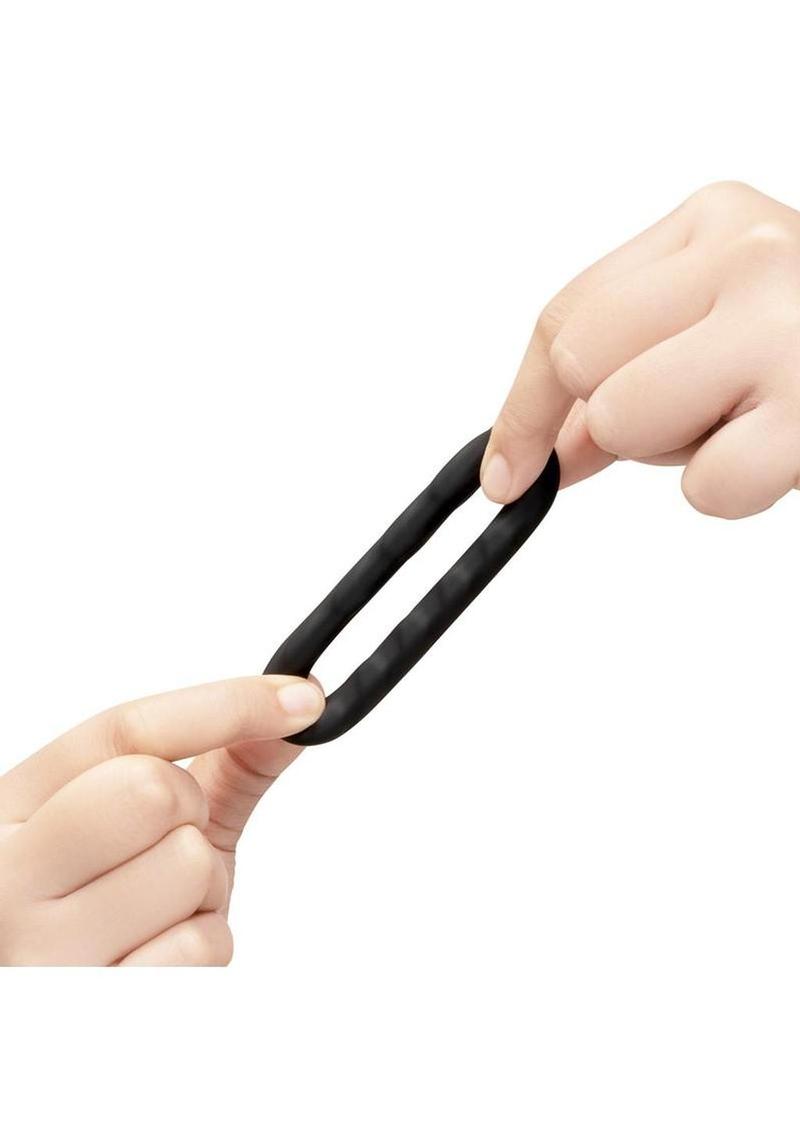 B-Vibe Flex Ring Tread Silicone Cock Ring - Black - Image 4
