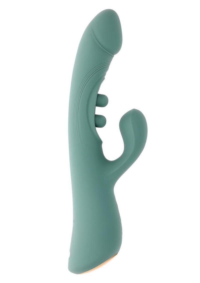 Tapped Out Rechargeable Silicone Vibrator with Stimulator - Green - Image 3