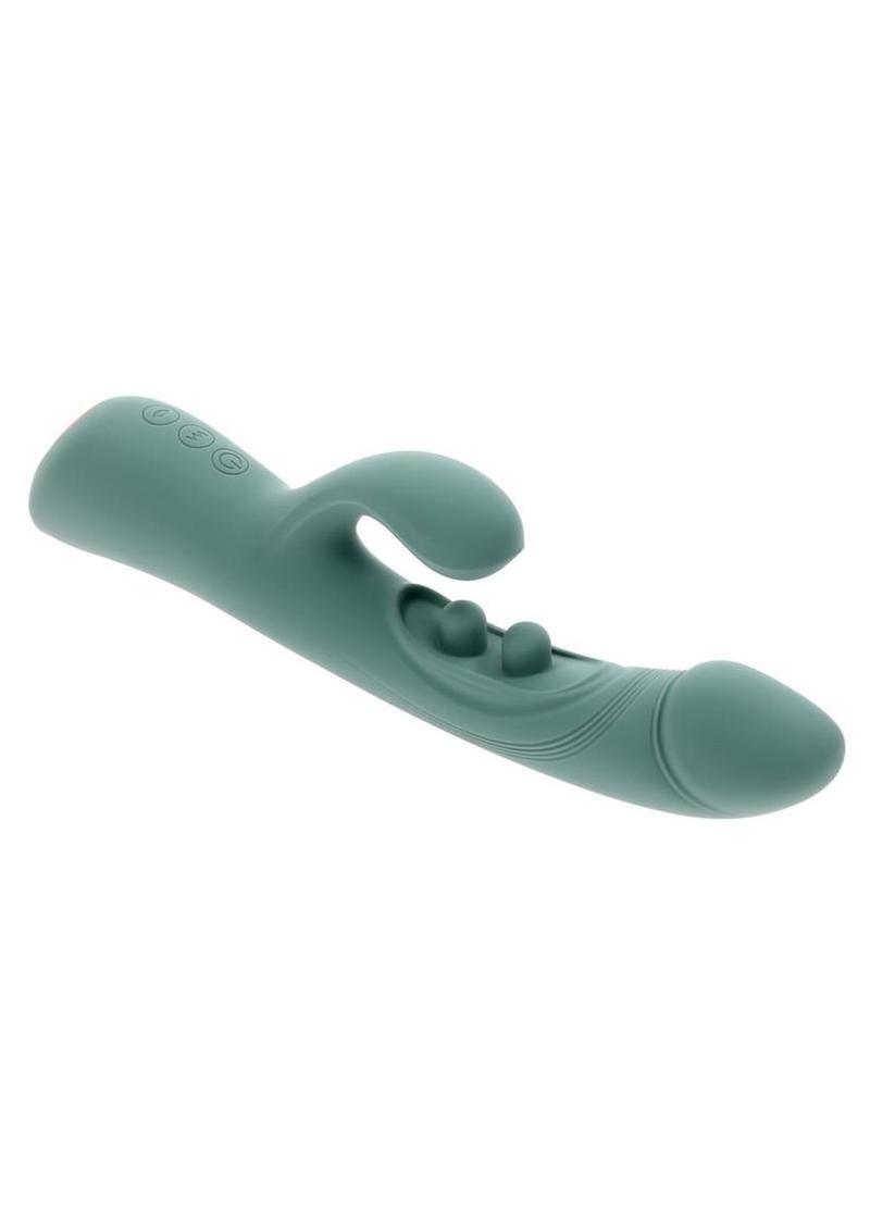 Tapped Out Rechargeable Silicone Vibrator with Stimulator - Green - Image 4