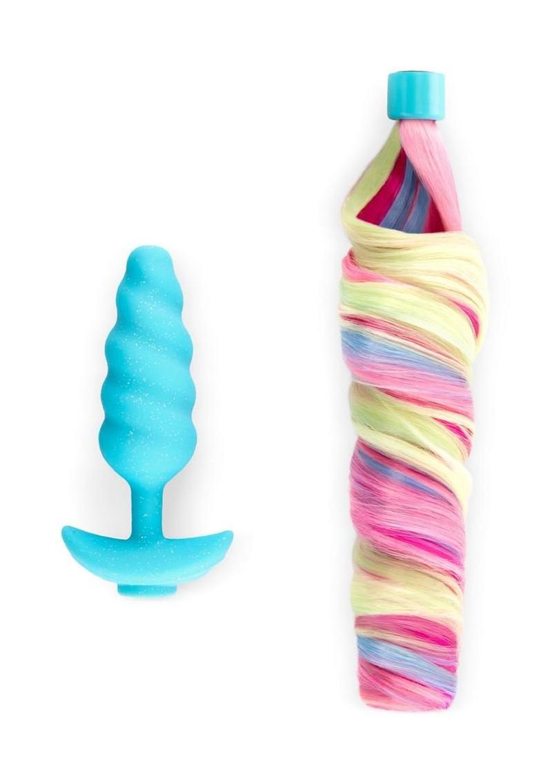 B-Vibe Unicorn Vibrating Plug with Tail - Rainbow - Image 3