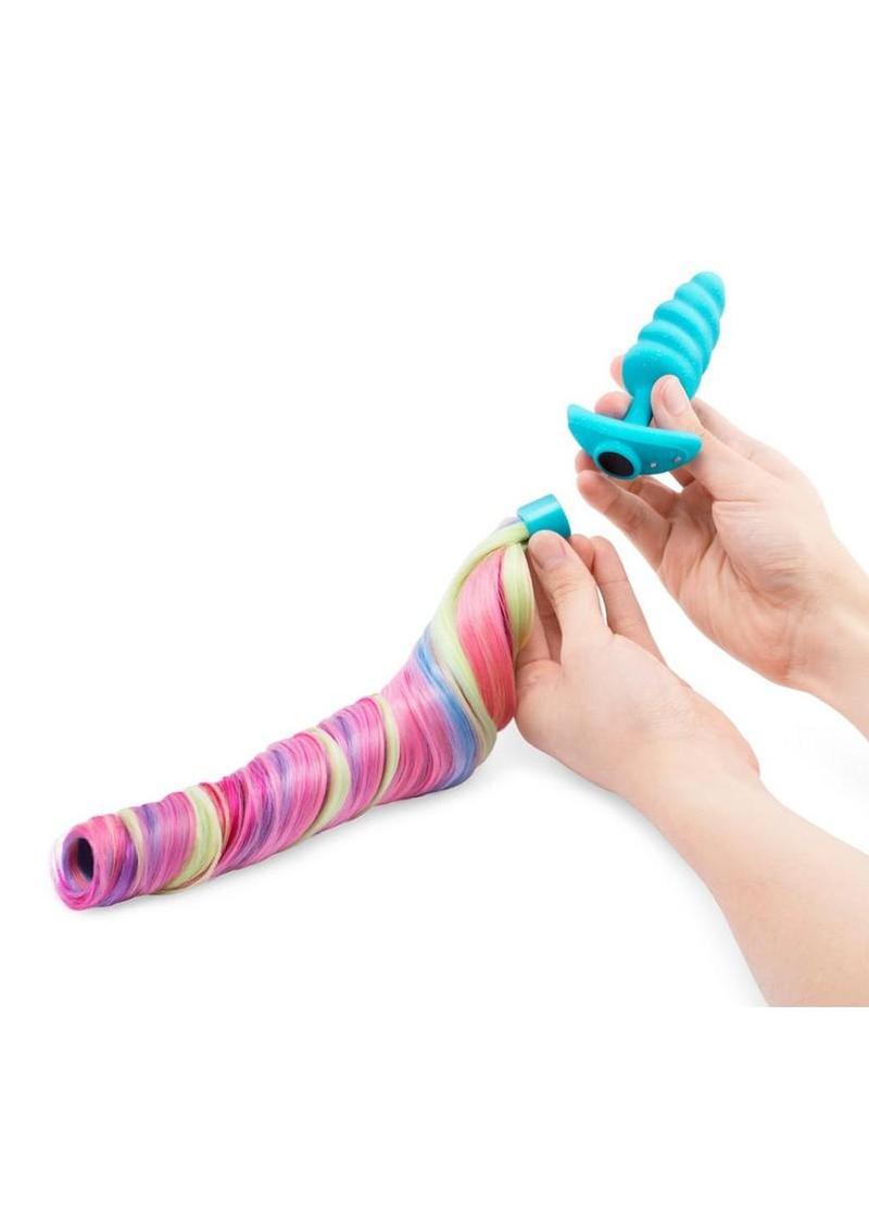 B-Vibe Unicorn Vibrating Plug with Tail - Rainbow - Image 4