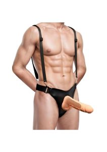 Master Series Magnum Hollow Silicone Dildo with Harness 9in - Vanilla