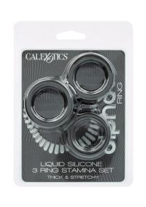 Alpha Liquid Silicone Cock Ring Endurance Set (3 Piece) - Black