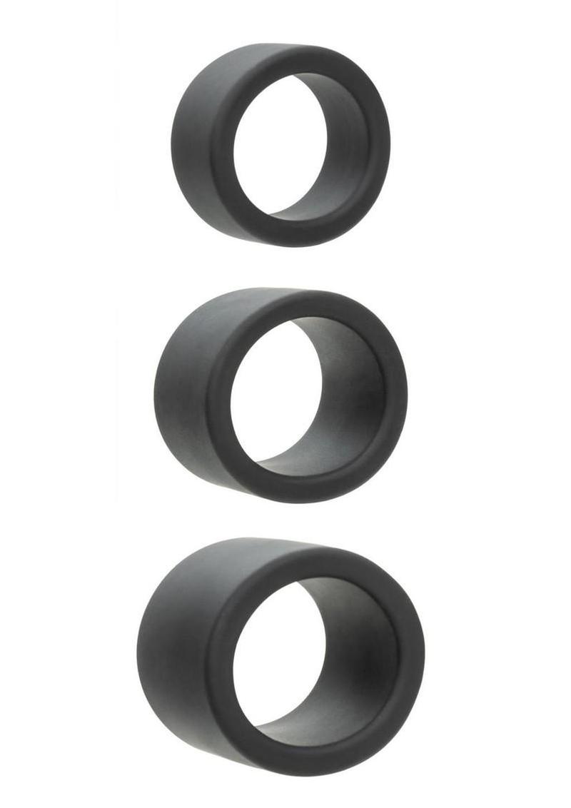 Alpha Liquid Silicone Cock Ring Endurance Set (3 Piece) - Black