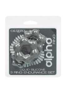 Alpha Liquid Silicone Cock Ring Endurance Set (3 Piece) - Gray