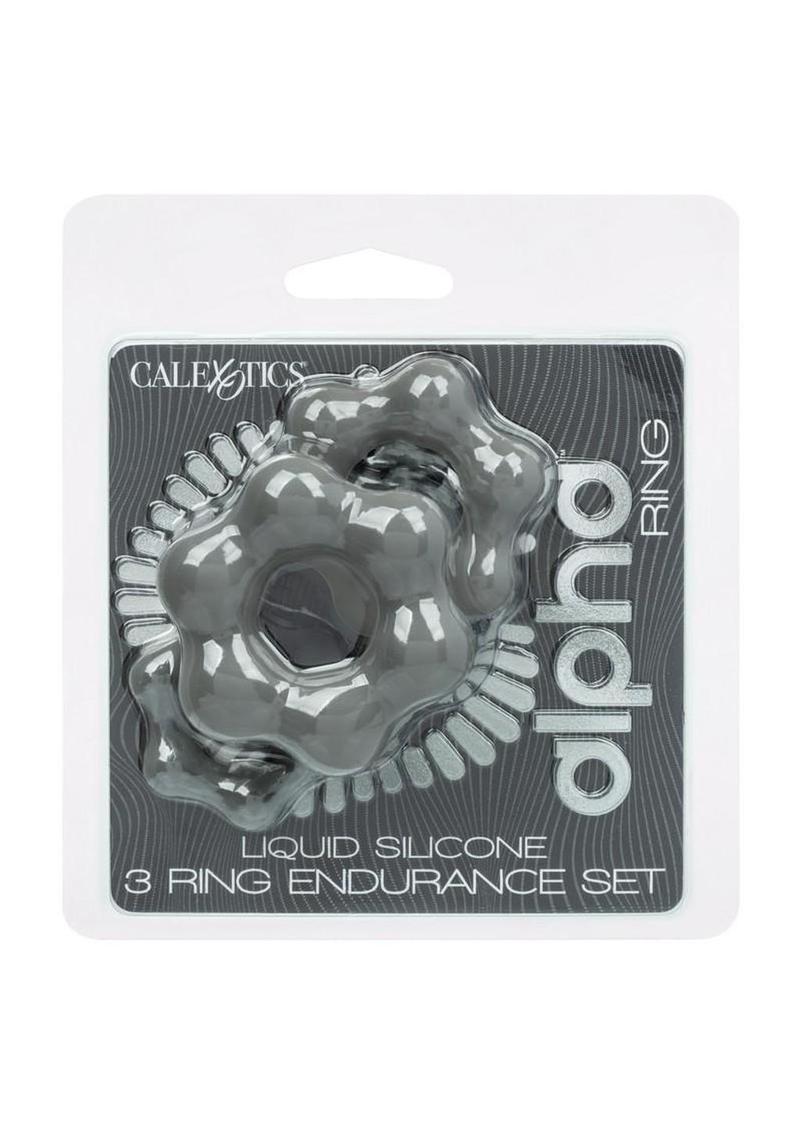 Alpha Liquid Silicone Cock Ring Endurance Set (3 Piece) - Gray