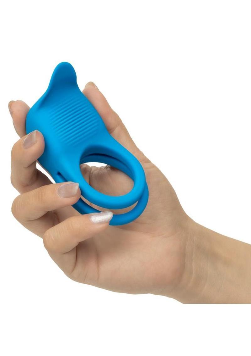 Rumbler Rumble Rechargeable Silicone Dual Cock Ring - Blue - Image 3