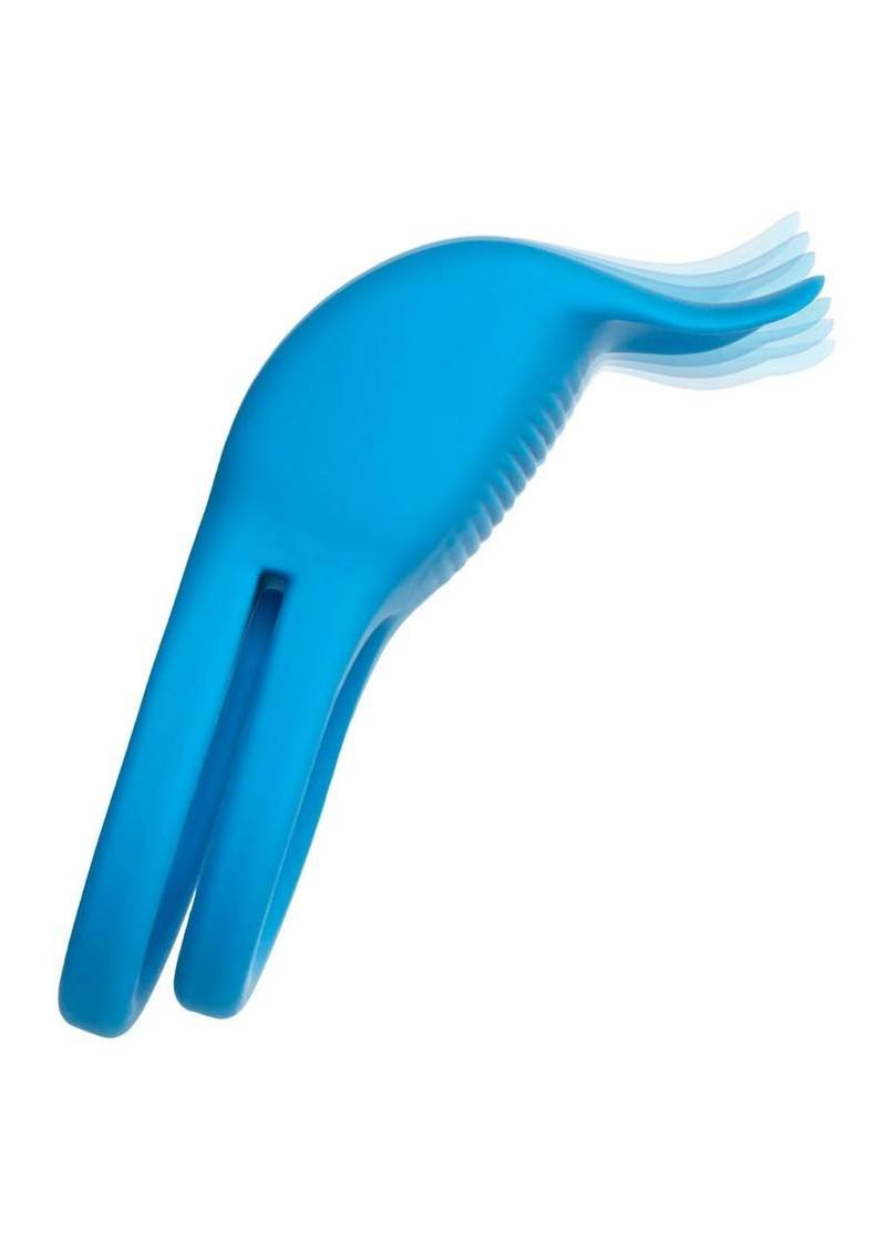 Rumbler Rumble Rechargeable Silicone Dual Cock Ring - Blue - Image 4