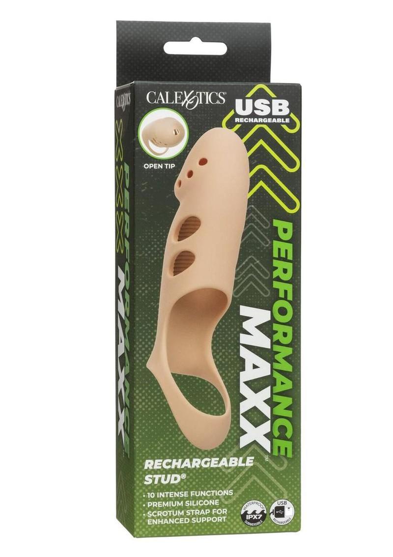 Performance Maxx Rechargeable Silicone Stud Dildo 7.5in - Vanilla