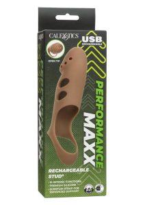 Performance Maxx Rechargeable Silicone Stud Dildo 7.5in - Caramel