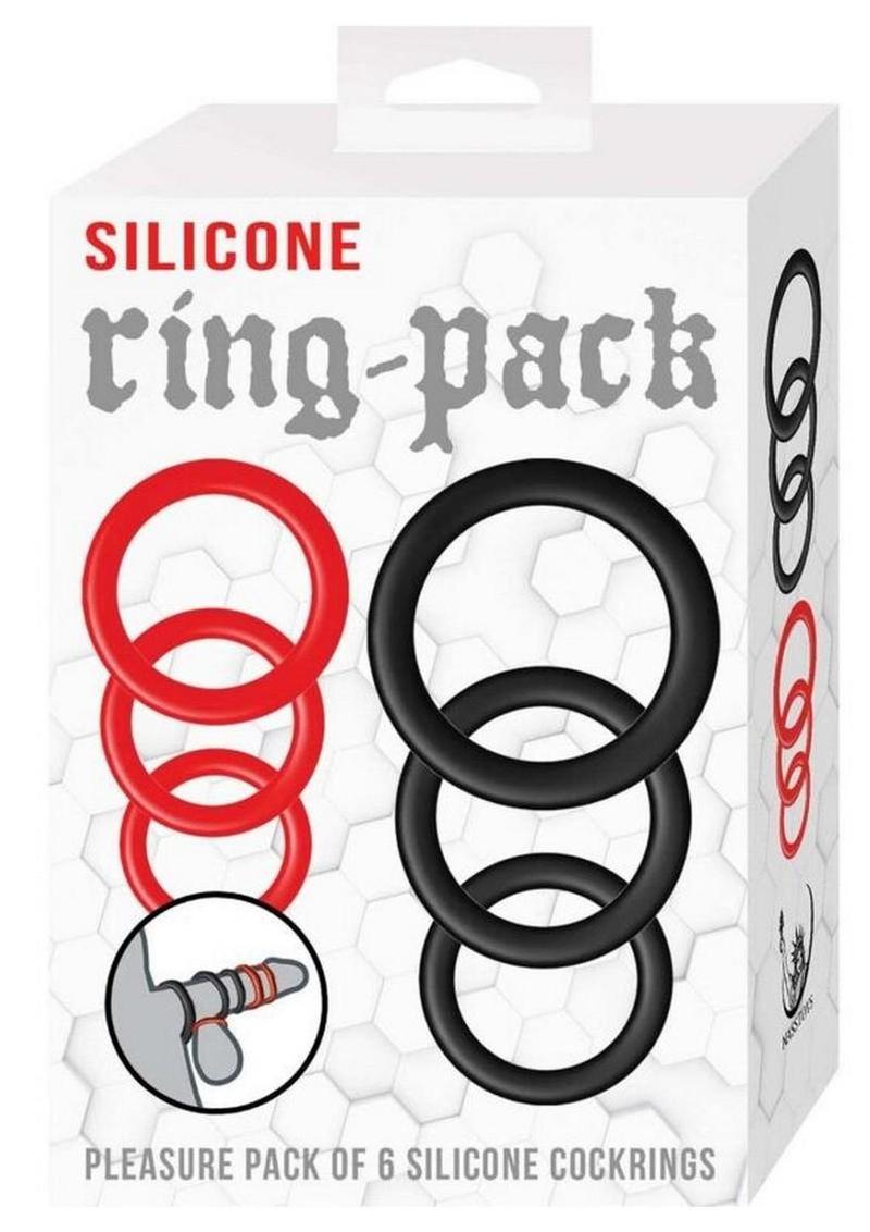 Silicone Cock Ring (6 Pack) - Red/Black