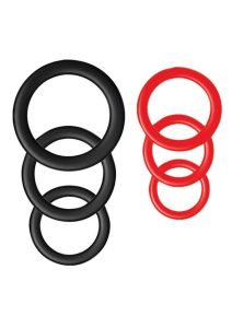 Silicone Cock Ring (6 Pack) - Red/Black