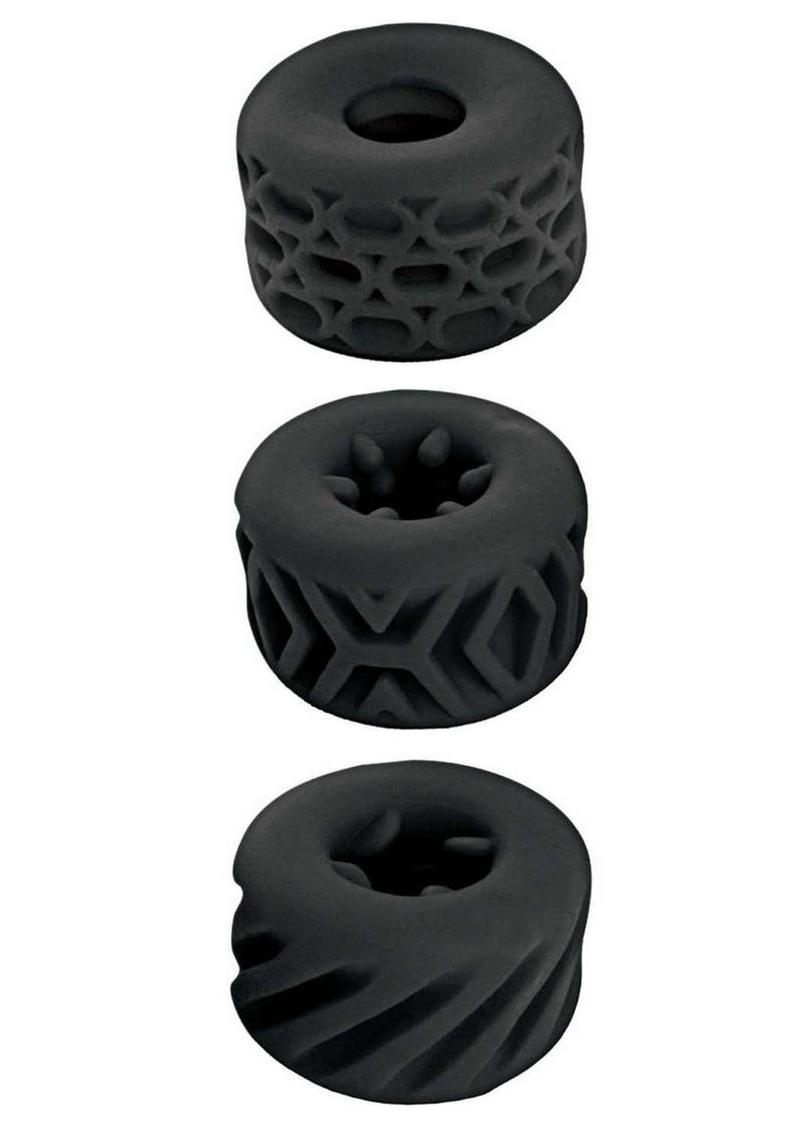 Super Stretchy Stroker Silicone Cock Rings (3 Piece) - Black