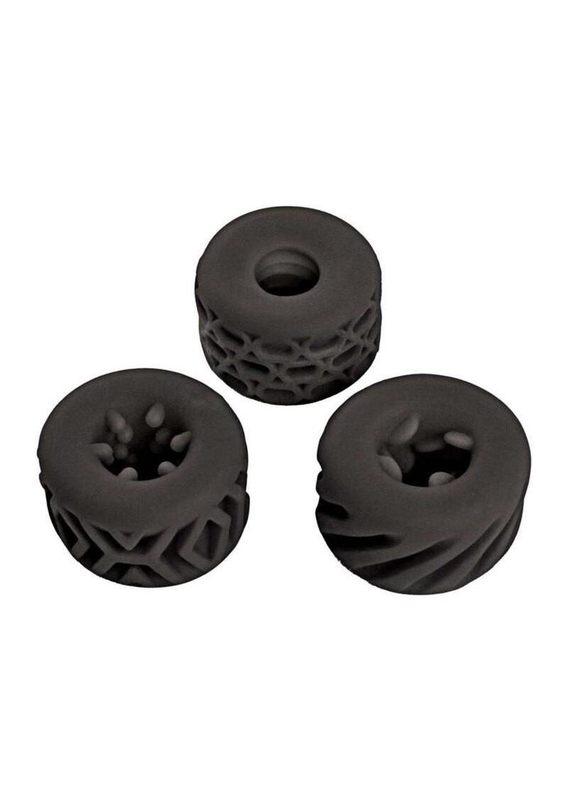 Super Stretchy Stroker Silicone Cock Rings (3 Piece) - Black - Image 4