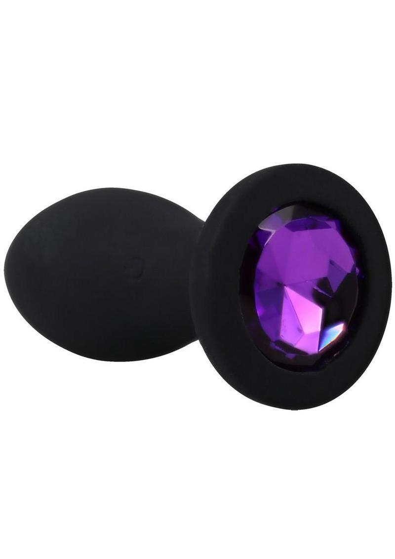 Booty Bling Jeweled Wearable Vibrating Silicone Plug 3In - Purple - Image 3