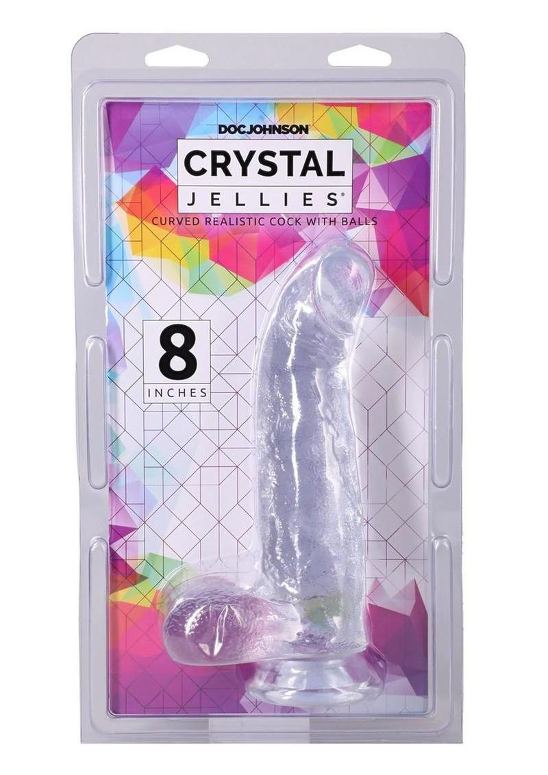 Crystal Jellies Curved Realistic Cock with Balls 8In - Clear