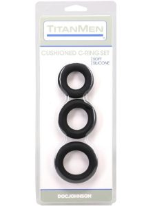 TitanMen Silicone Cushioned Cock Ring Set (3 Piece) - Black