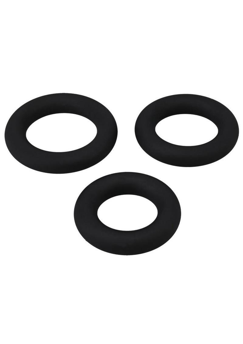 TitanMen Silicone Cushioned Cock Ring Set (3 Piece) - Black