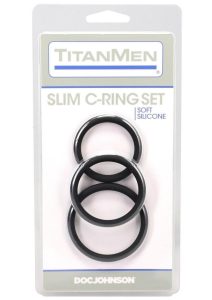 TitanMen Slim Silicone Cock Ring Set (3 Piece) - Black