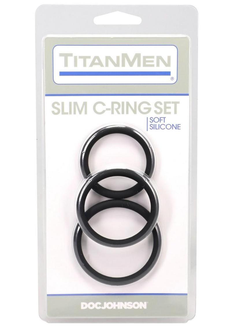TitanMen Slim Silicone Cock Ring Set (3 Piece) - Black