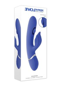 Shudder Rechargeable Silicone Triple Motor Vibrator with Stimulator - Blue
