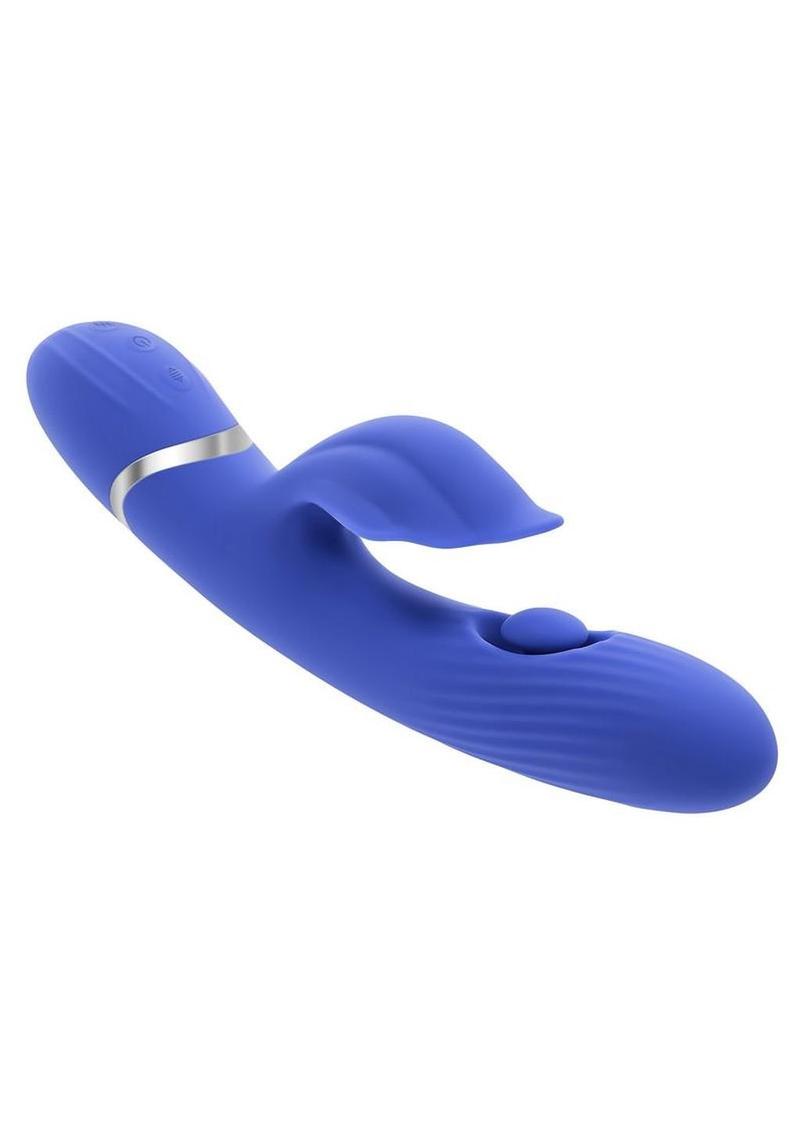 Shudder Rechargeable Silicone Triple Motor Vibrator with Stimulator - Blue - Image 3