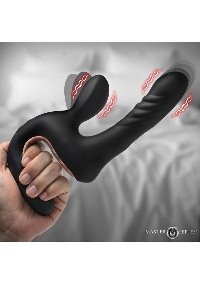 Thrust Pounder Thrusting Rechargeable Silicone Vibrator with Clitoral Stimulator - Black - Image 3