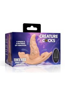 Creature Cocks Tenta Kiss Rechargeable Silicone Panty Vibe Tongue Harness with Remote - Vanilla/Black