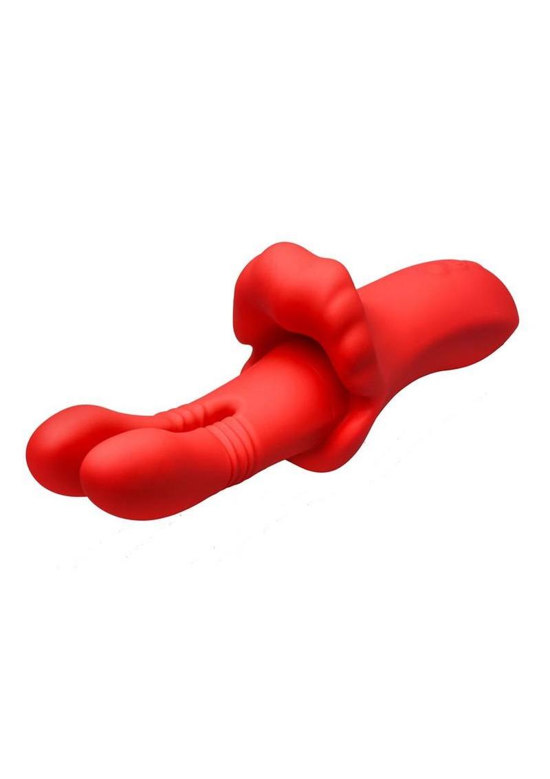 Lickgasm Double Licker Thrusting Rechargeable Silicone Vibrator - Red - Image 3