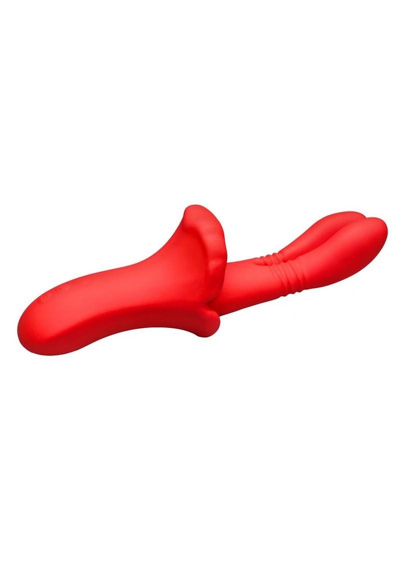 Lickgasm Double Licker Thrusting Rechargeable Silicone Vibrator - Red - Image 4