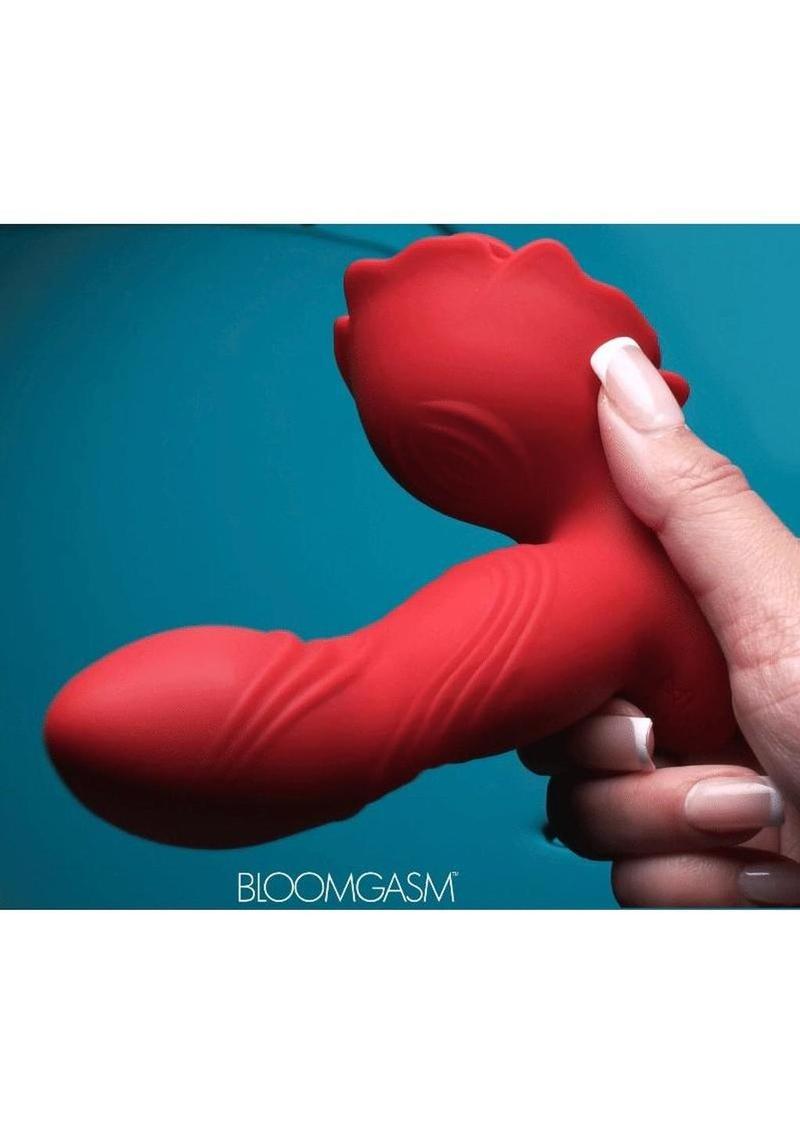 Boomgasm Rose Thrust Rechargeable Silicone Vibrator - Red - Image 4