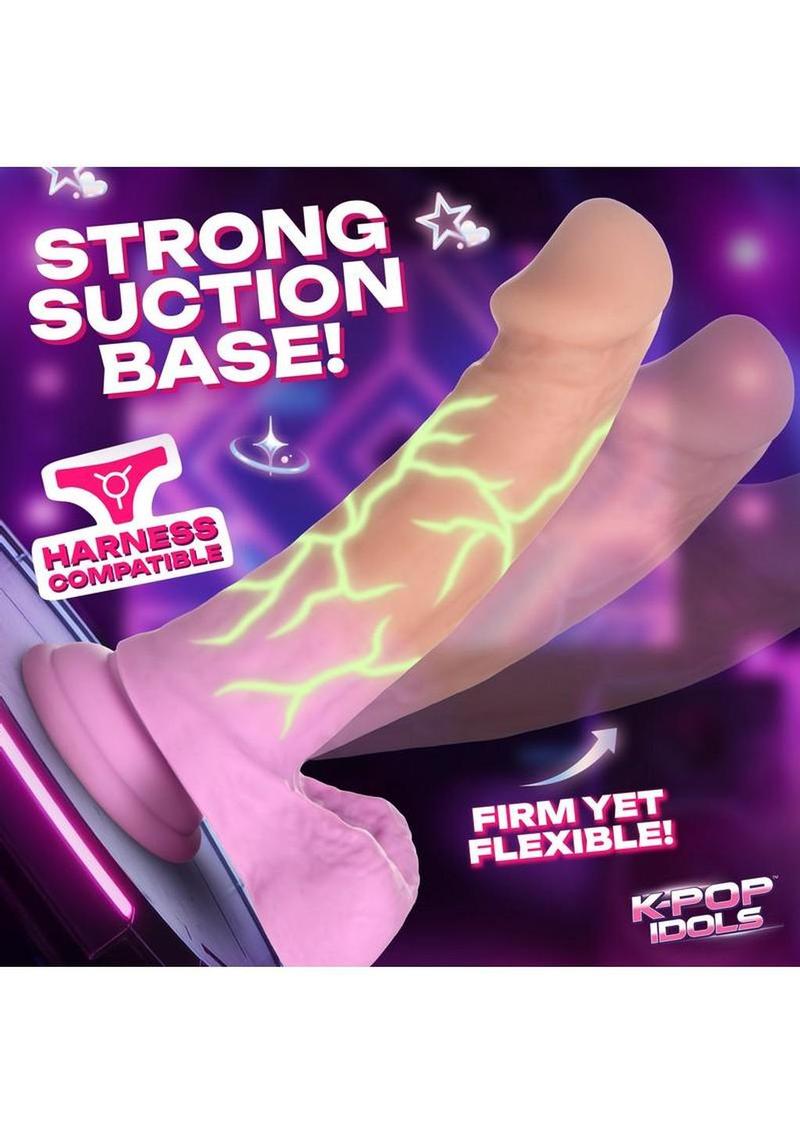 K Pop Taeon Glow in the Dark Silicone Dildo with Balls - Vanilla - Image 3