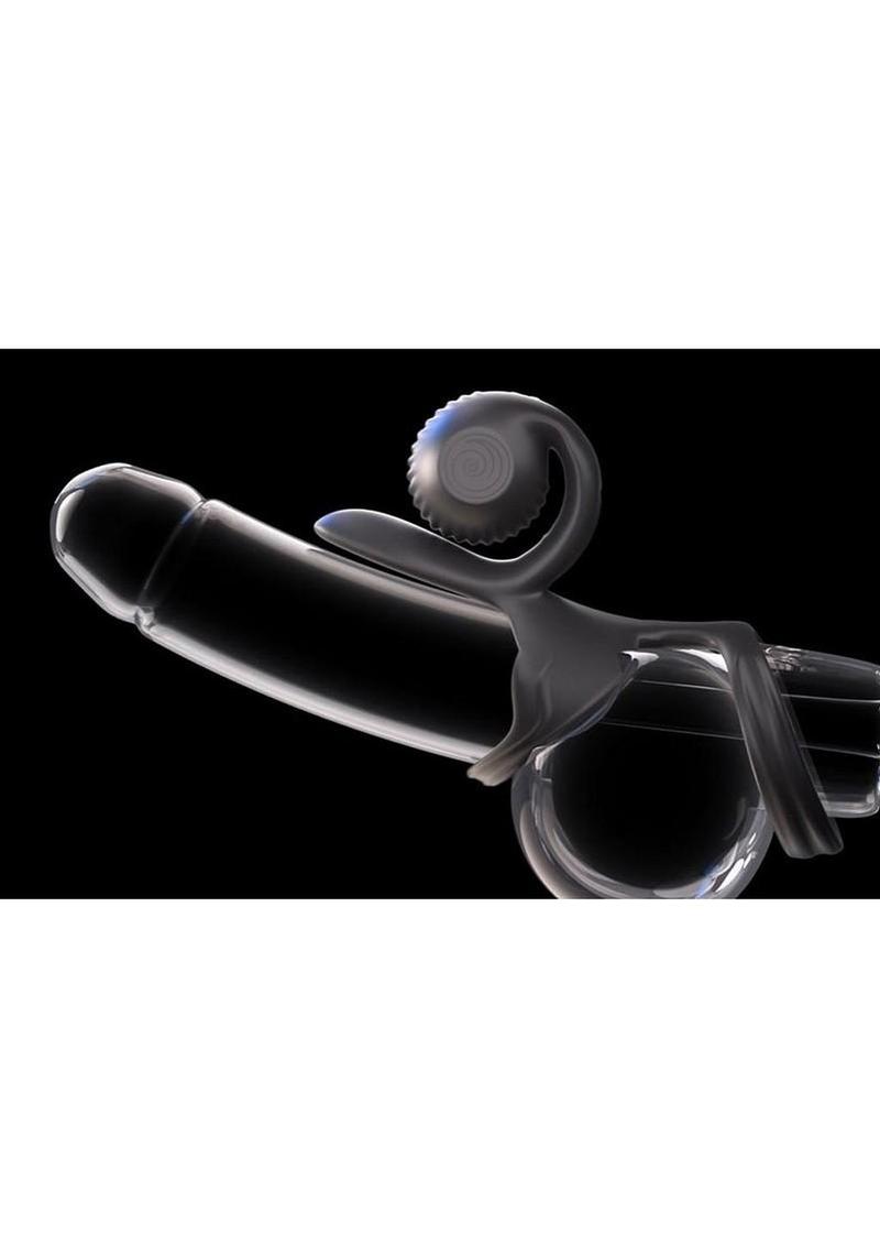 SVibe Snail JOVI Rechargeable Silicone Couples Cock Ring with Remote Control - Black - Image 4