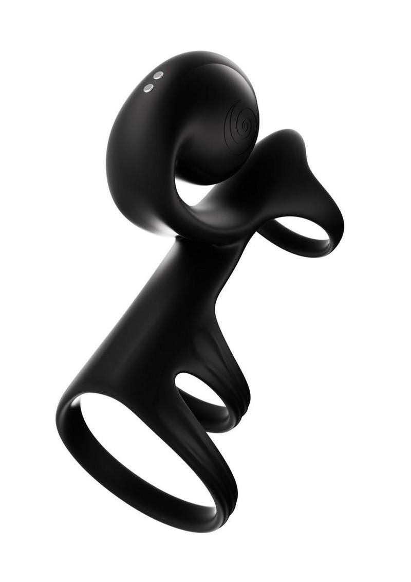 SVibe Snail JOVI Arc Rechargeable Silicone Couples Triple Cock Ring with Remote Control - Noir Haze