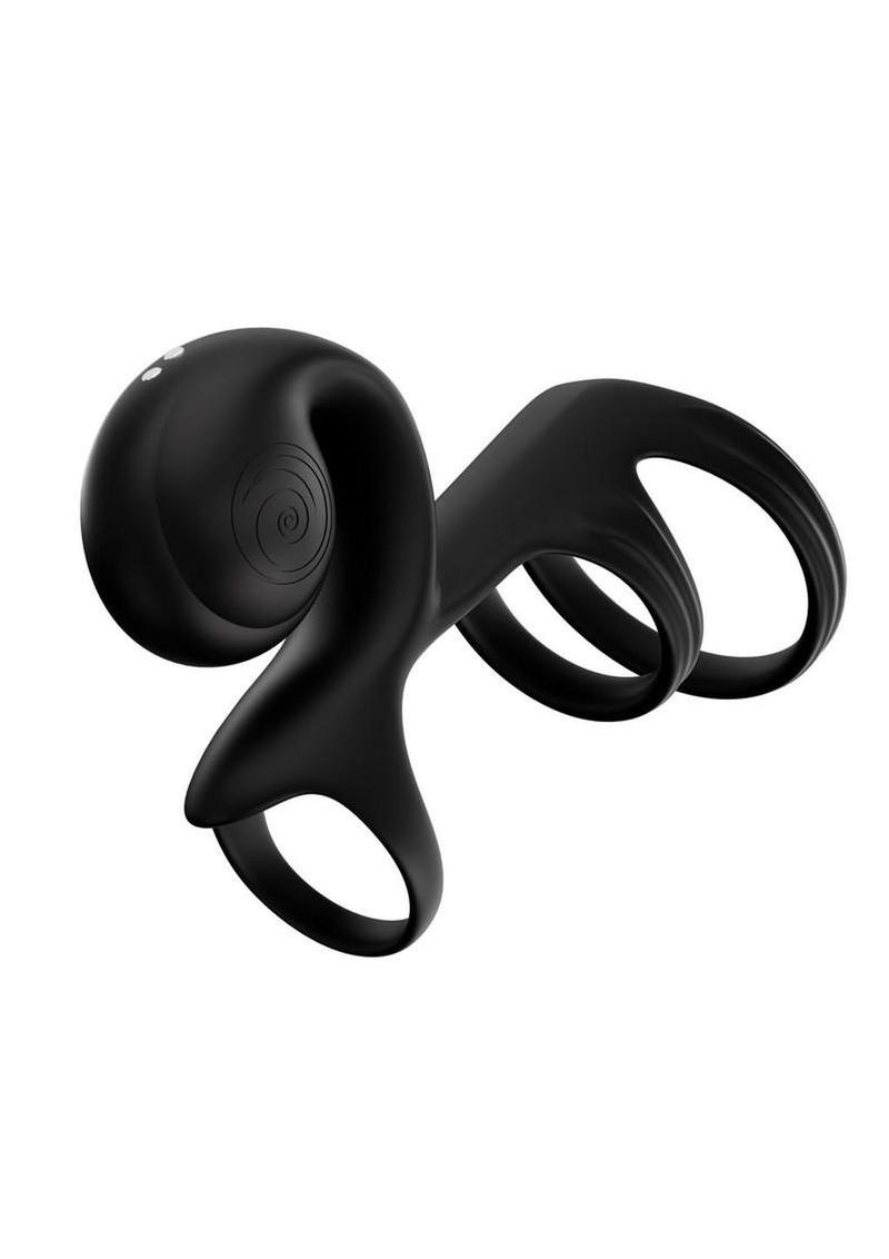 SVibe Snail JOVI Arc Rechargeable Silicone Couples Triple Cock Ring with Remote Control - Noir Haze - Image 4