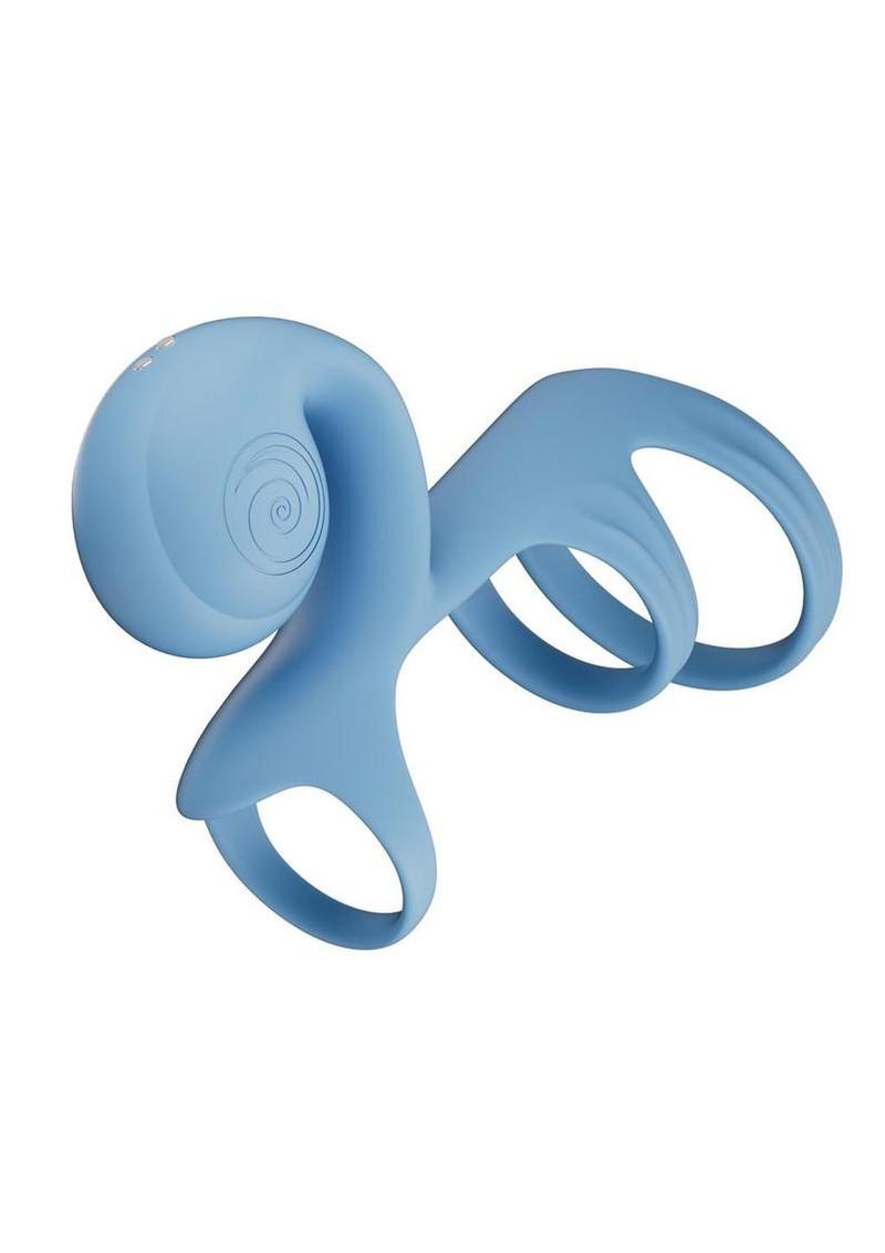 SVibe Snail JOVI Arc Rechargeable Silicone Couples Triple Ring with Remote - Blue Haze - Image 4