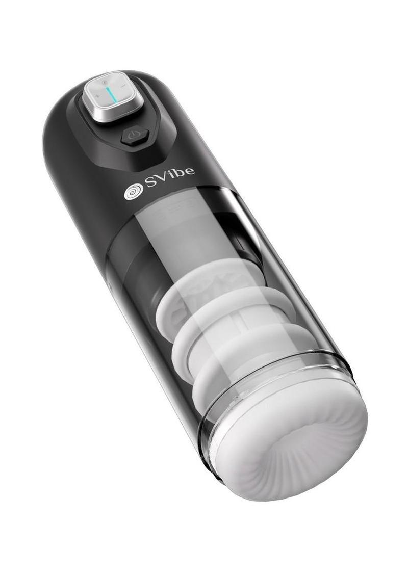 SVibe Ikon SPARK Rechargeable Thrusting Rotating Masturbator - Clear/Black