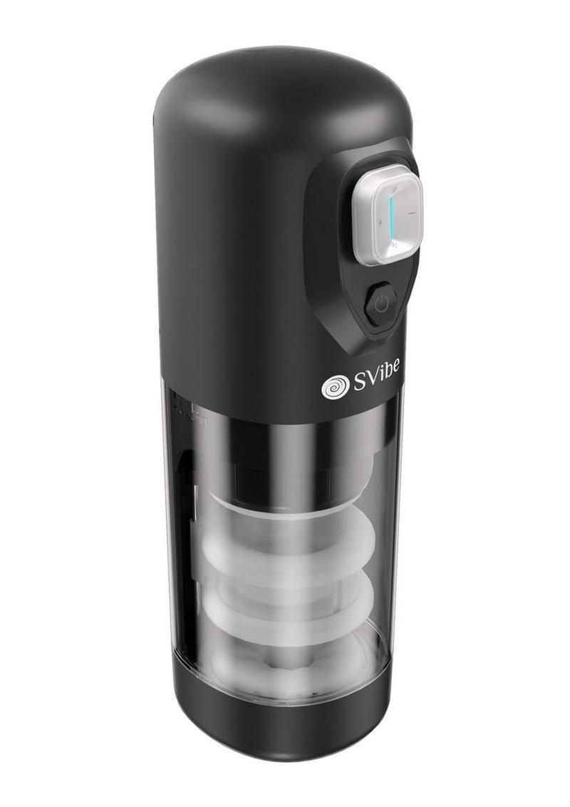 SVibe Ikon SPARK Rechargeable Thrusting Rotating Masturbator - Clear/Black - Image 3