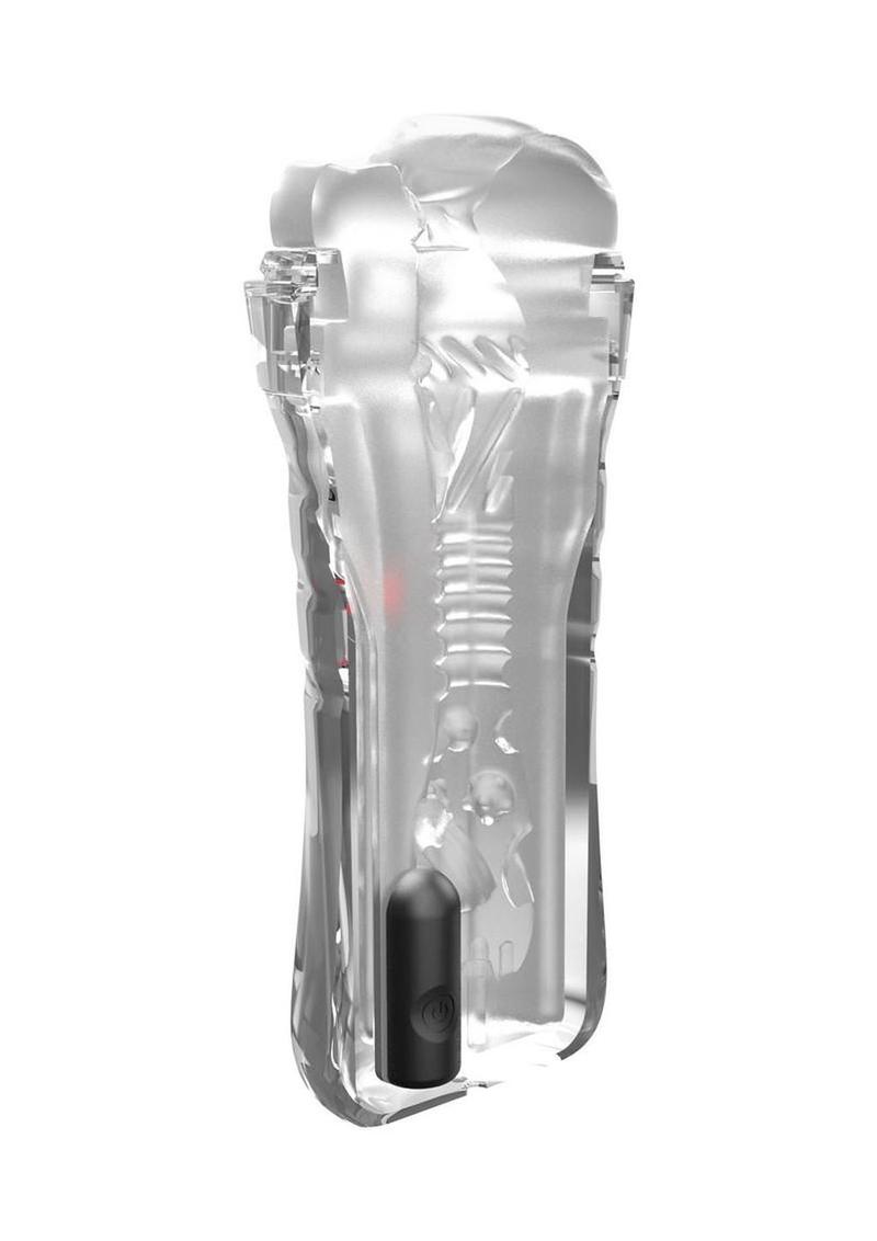 PDX Extreme Wet Pussies Super Luscious Lips Control Freak Self Lubricating Vibrating Stroker with Remote - Pussy - Frost/Clear - Image 3