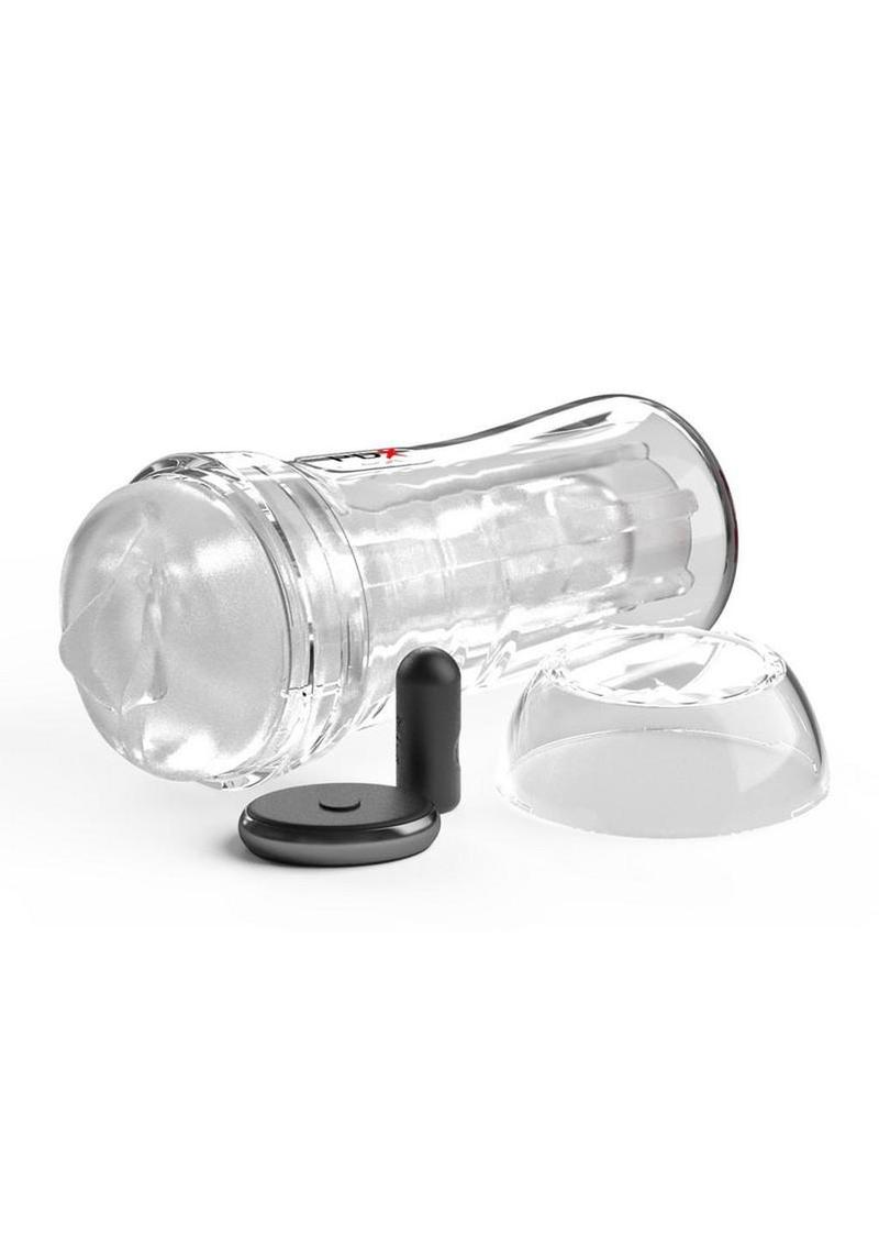 PDX Extreme Wet Pussies Super Luscious Lips Control Freak Self Lubricating Vibrating Stroker with Remote - Pussy - Frost/Clear - Image 4
