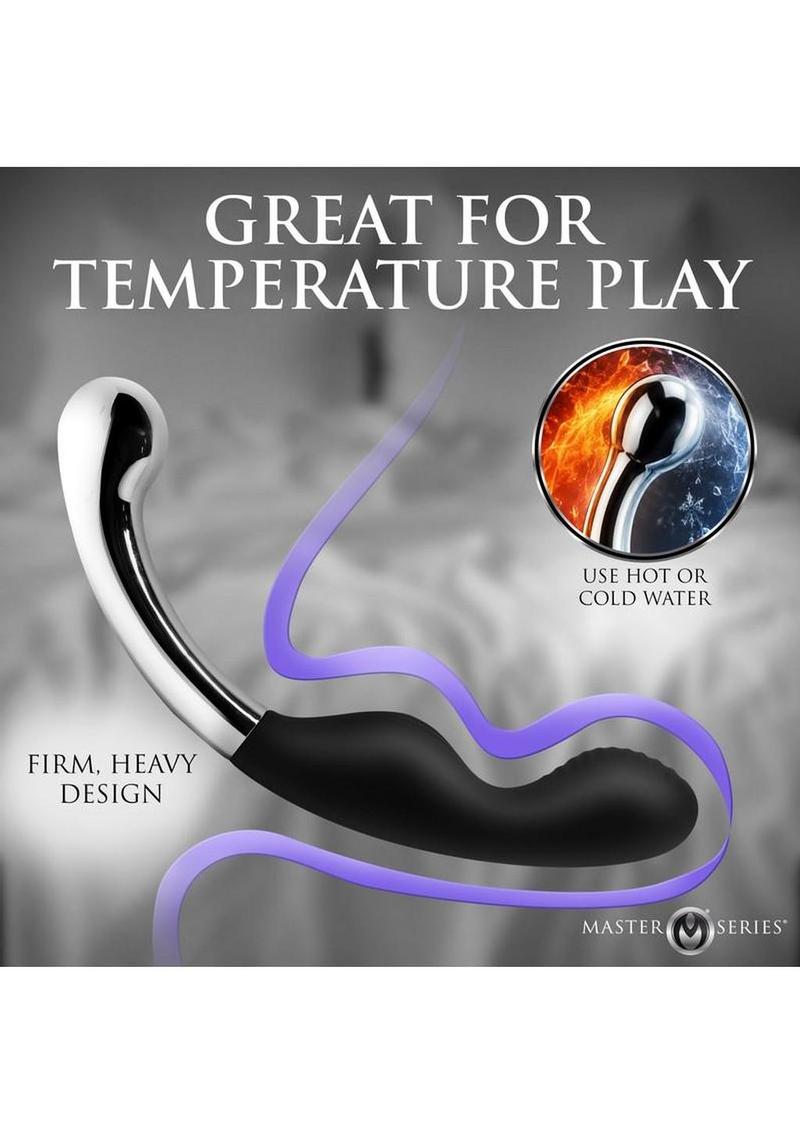 Master Series Dual Desire Dual-Ended Silicone and Metal Dildo - Black/Silver - Image 3