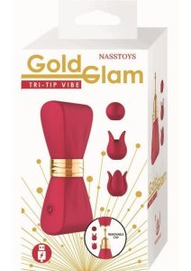 Gold Glam Tri-Tip Silicone Rechargeable Vibrator - Red/Gold