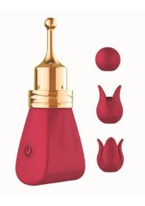 Gold Glam Tri-Tip Silicone Rechargeable Vibrator - Red/Gold