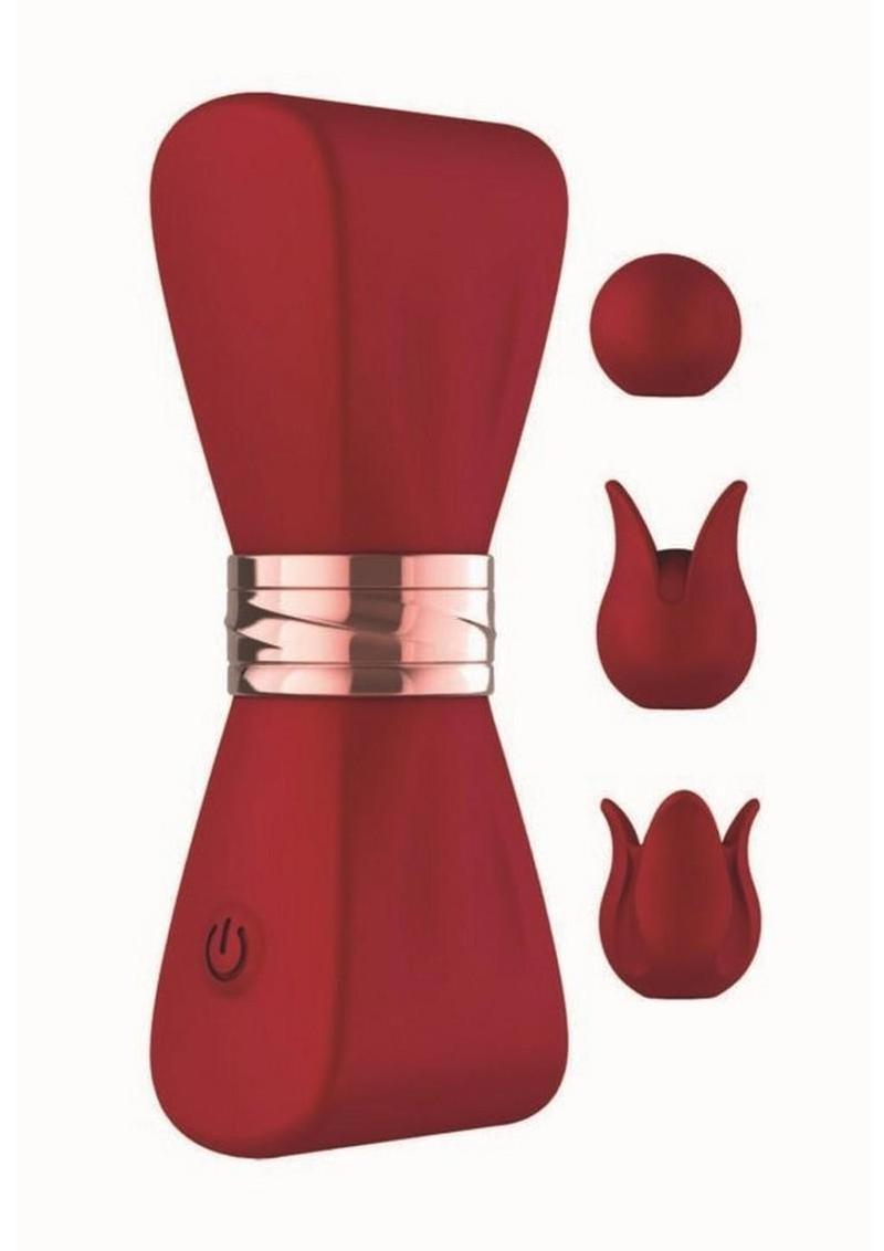 Gold Glam Tri-Tip Silicone Rechargeable Vibrator - Red/Gold - Image 3